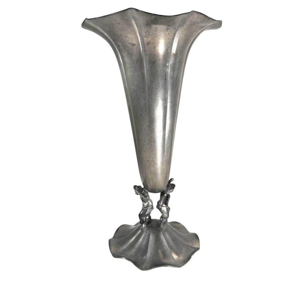 Vtg KSO Kayserzinn Pewter Art Nouveau Jugendstil Vase Women Figures P108 8.5 in